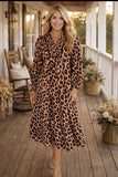 Brown leopard smocked midi dress