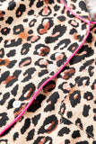 Leopard Print Contrast Trim Long Sleeve Shirt Drawstring Ruffle Hem Short