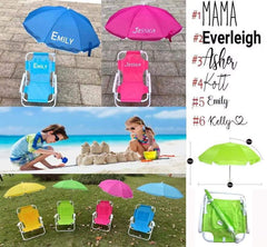 Kids chair and umbrella set with names on them